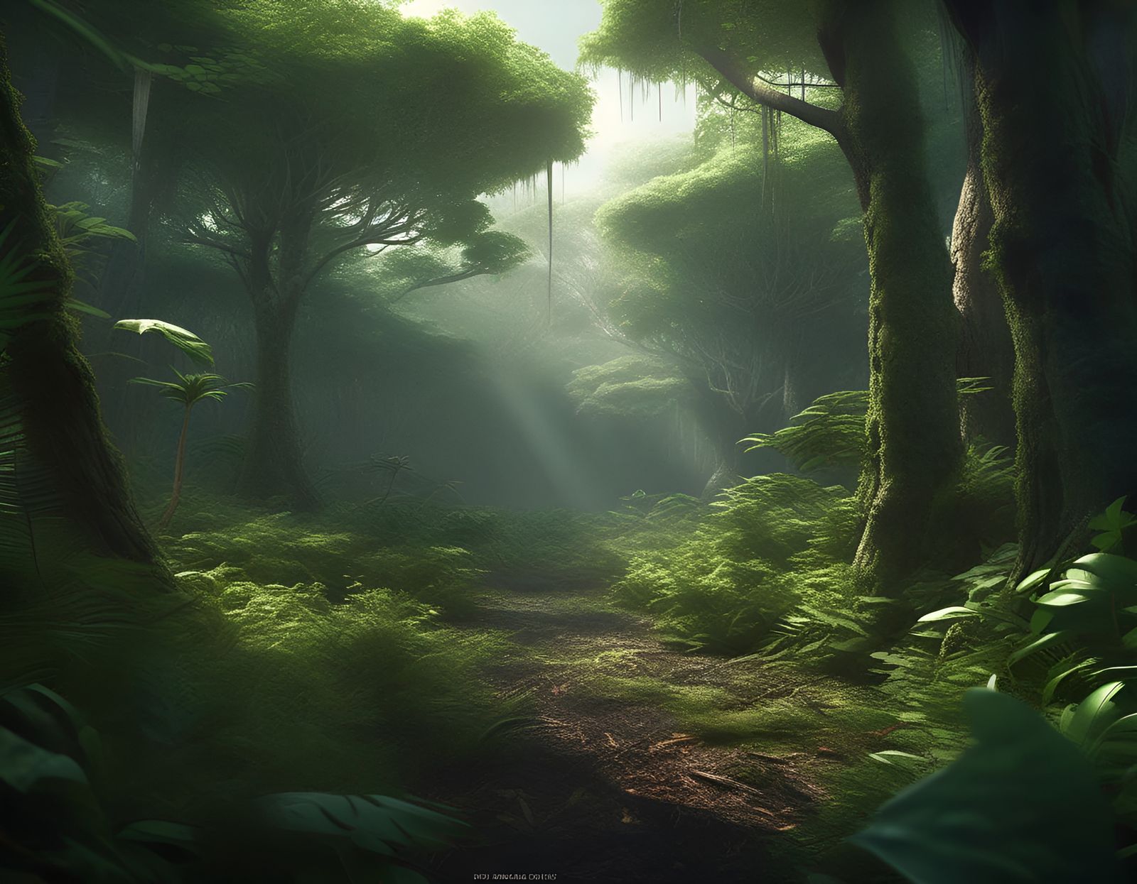 Hyperrealistic Forest Scene with Tyndall Effect