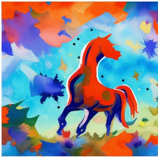 Orange Horse Portrait in Gouache Watercolor Style