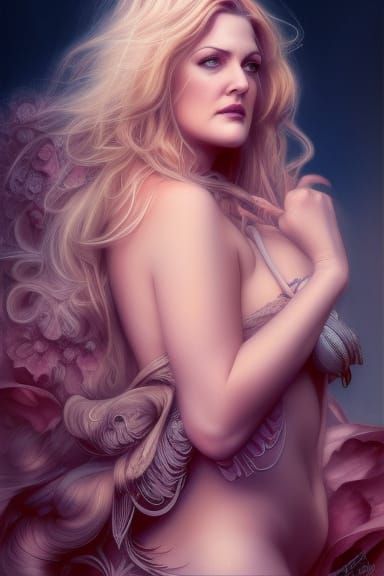 Ethereal Goddess with Blue and Pink Metal Wings