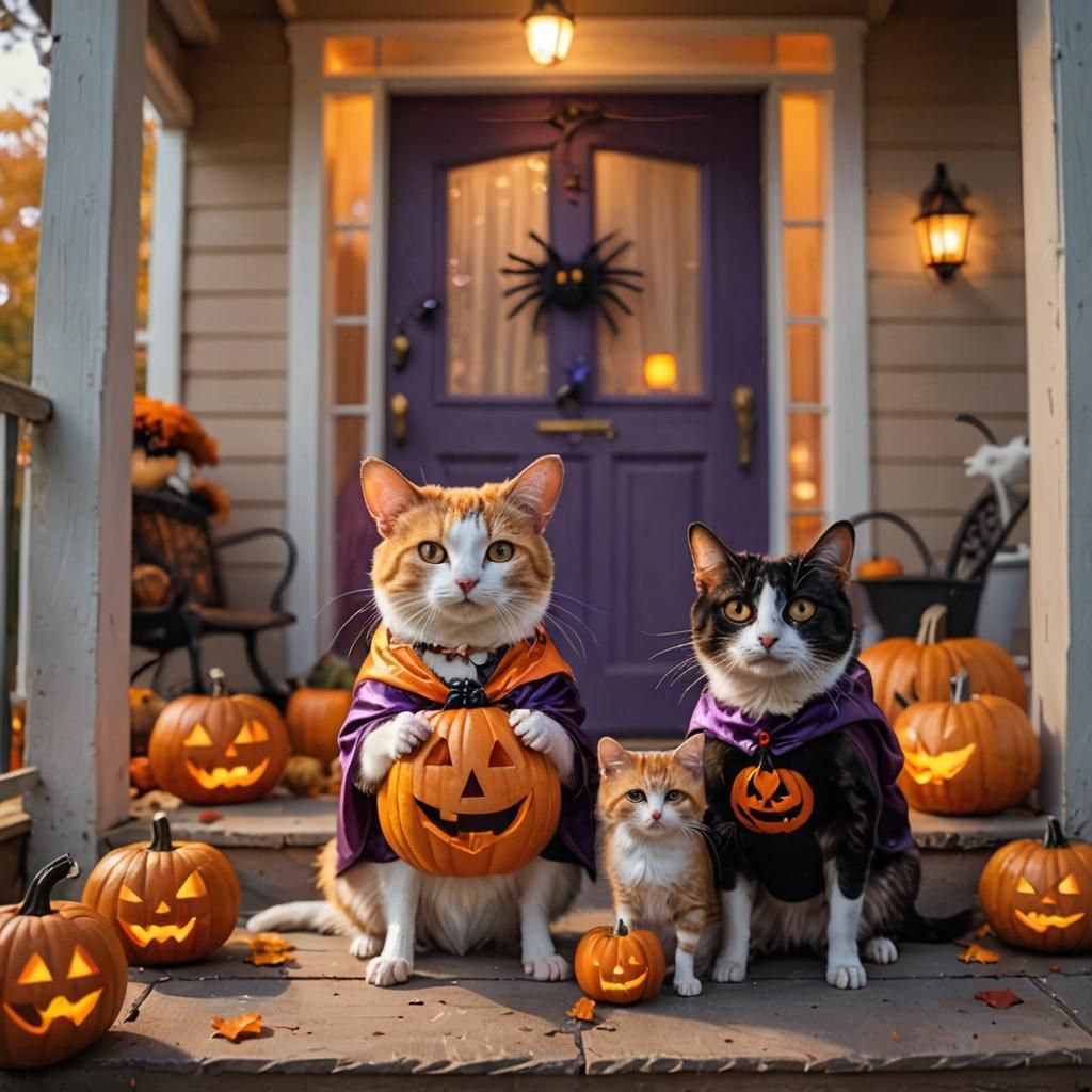 Cats playing "Trick or treat"