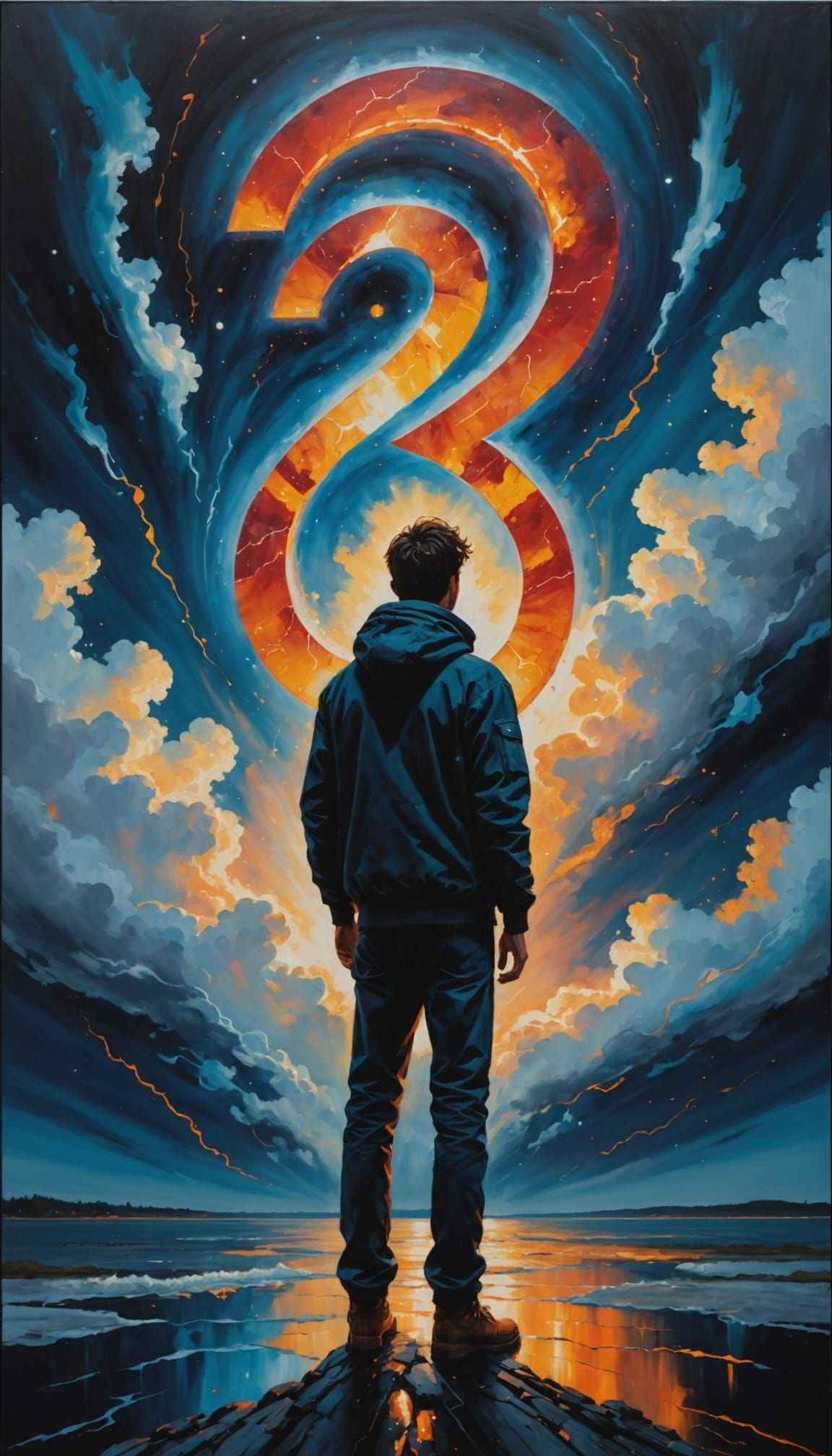 Mysterious Figure Contemplates Cosmic Abundance