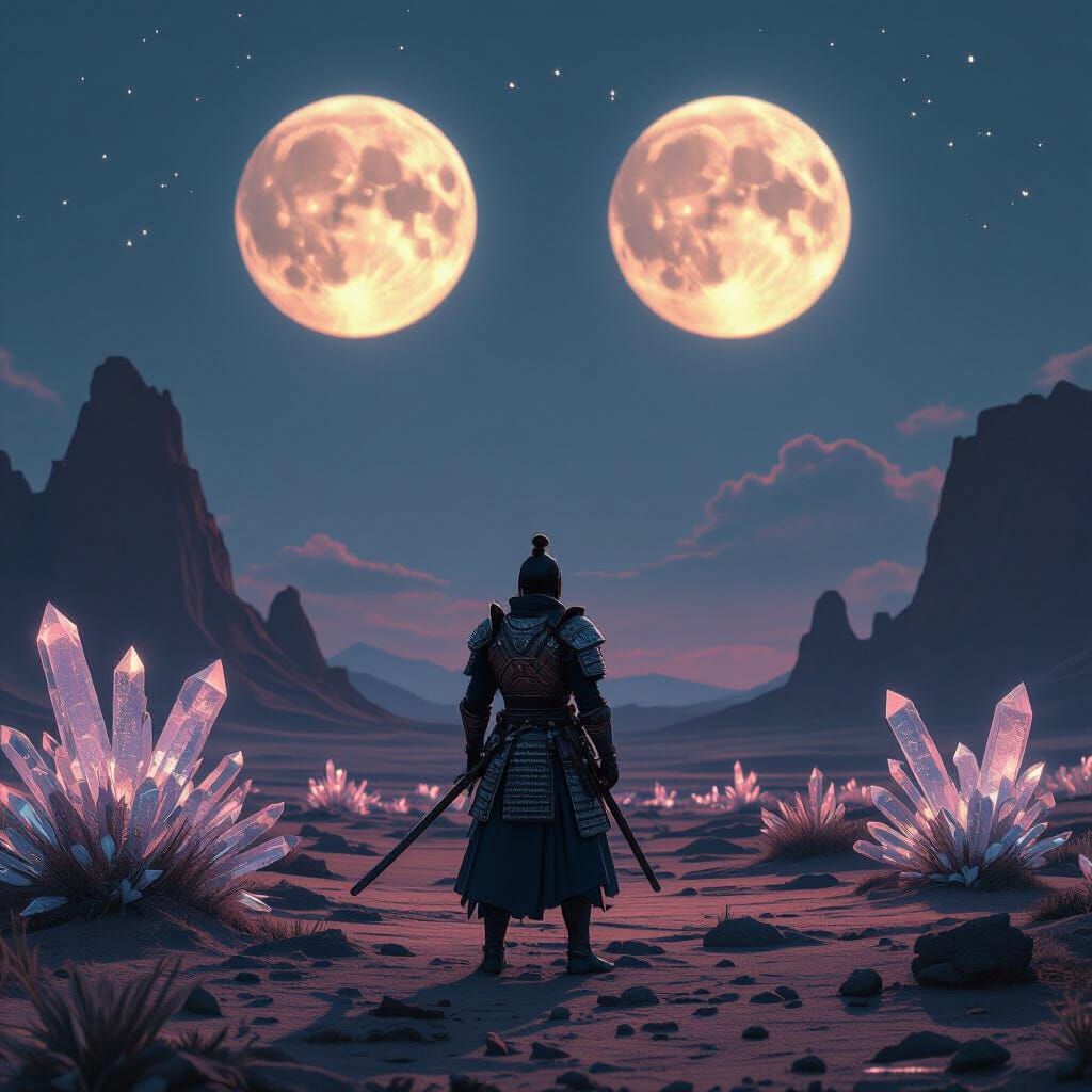 Samurai on Alien World Under Twin Moons