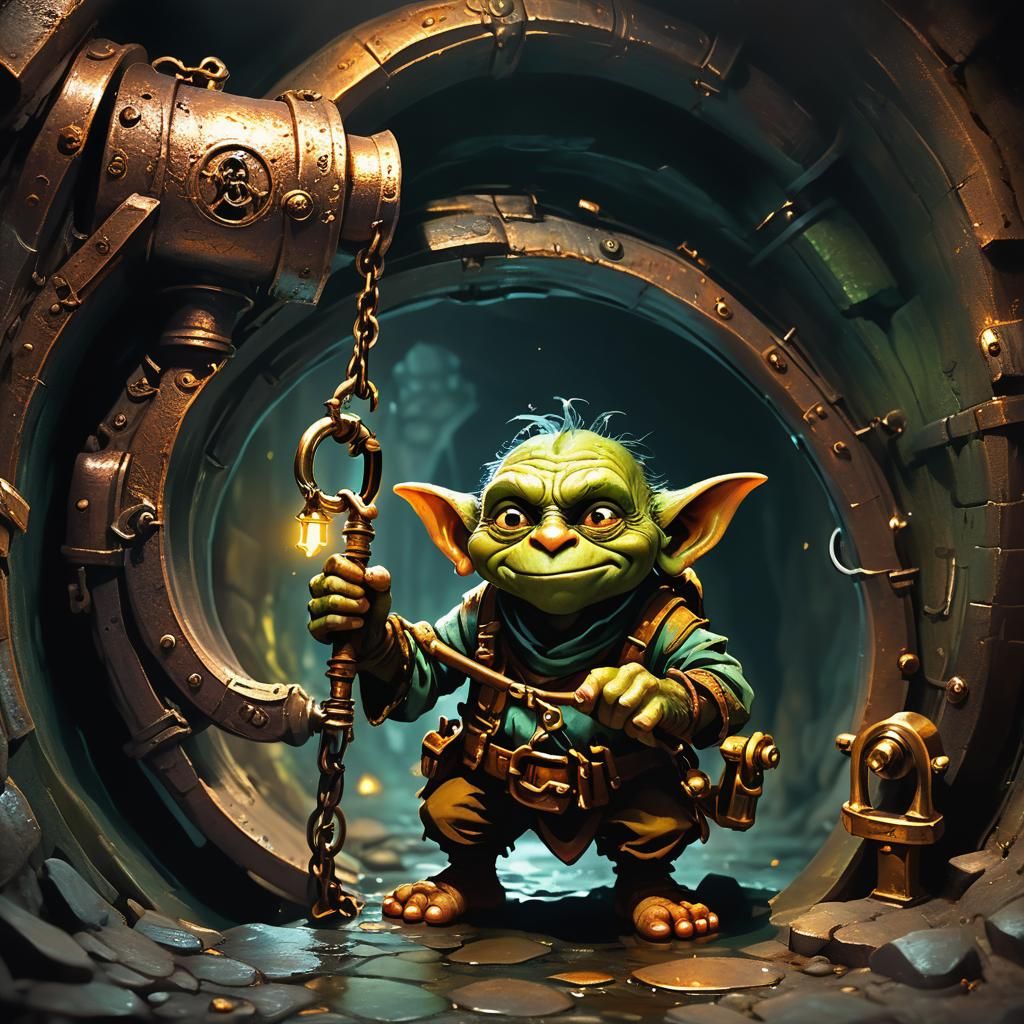 Dungeon Goblin Plumber in Copper Cavern: Fantasy Art