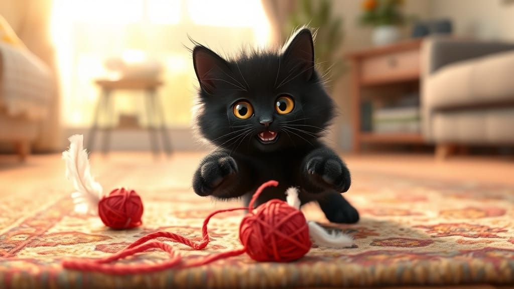 Fluffy Black Kitten's Hilarious Zoomie Slip