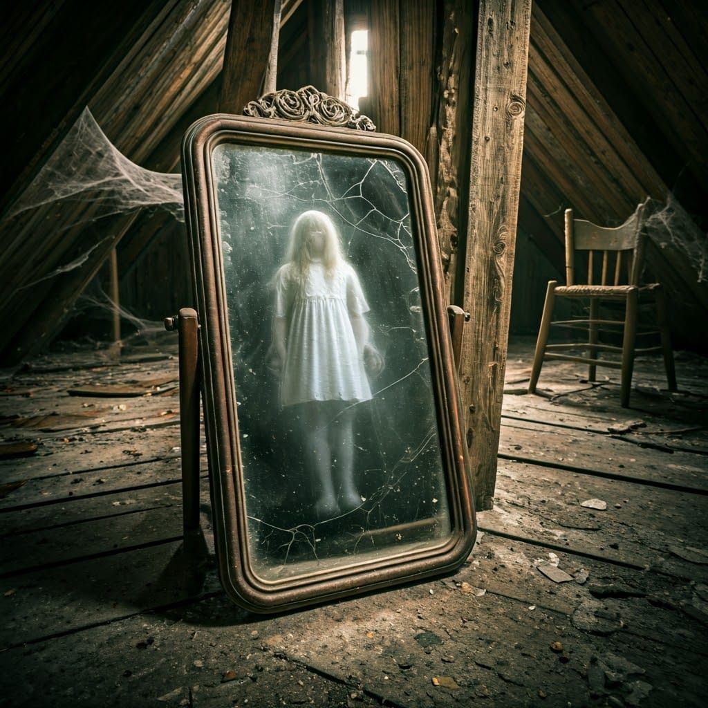 Ghostly Figure Trapped in Ancient Mirror