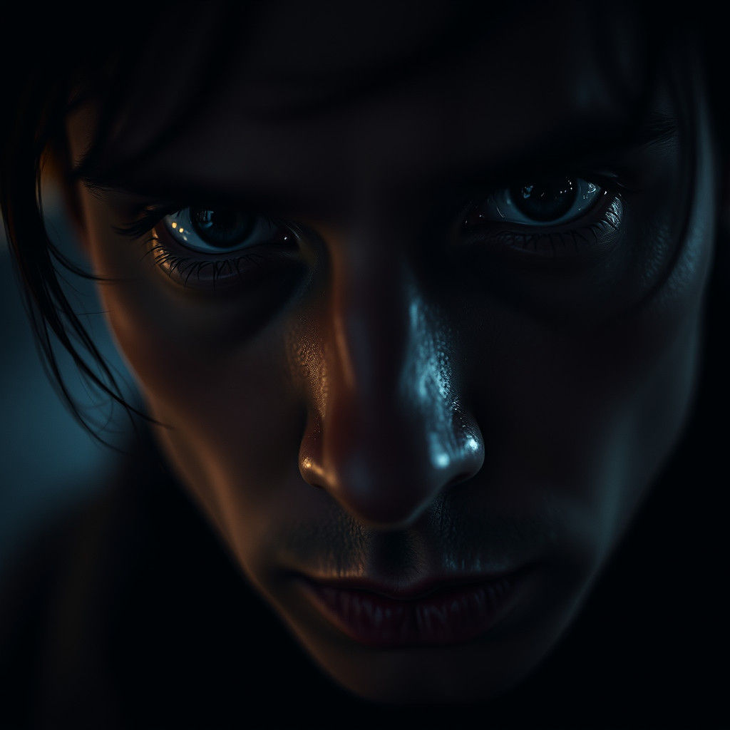 Dramatic Close-Up Portrait in Moody High Contrast