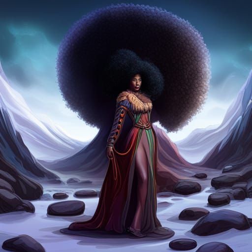 Black Woman Portrait with Afro in Fantasy Style