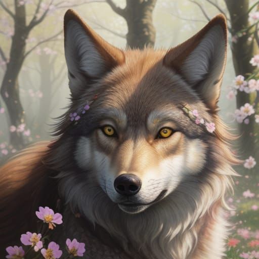 Whispering Wolf Goddess in Springtime Bloom