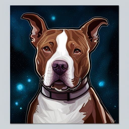 Celestial Pitbull Portrait in Hyperdetailed Gouache