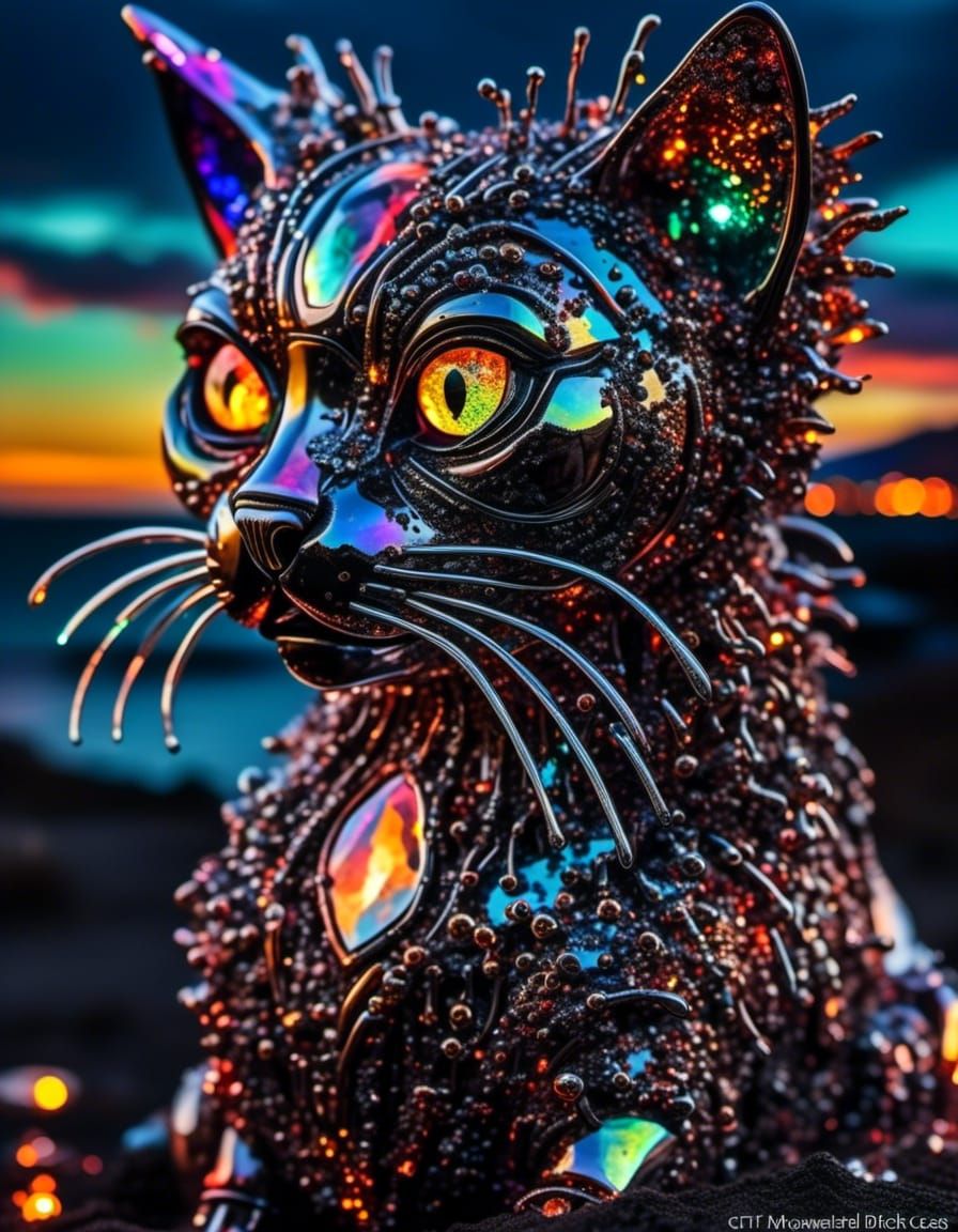 Halloween Robotic Cat with Steampunk Bat Wings