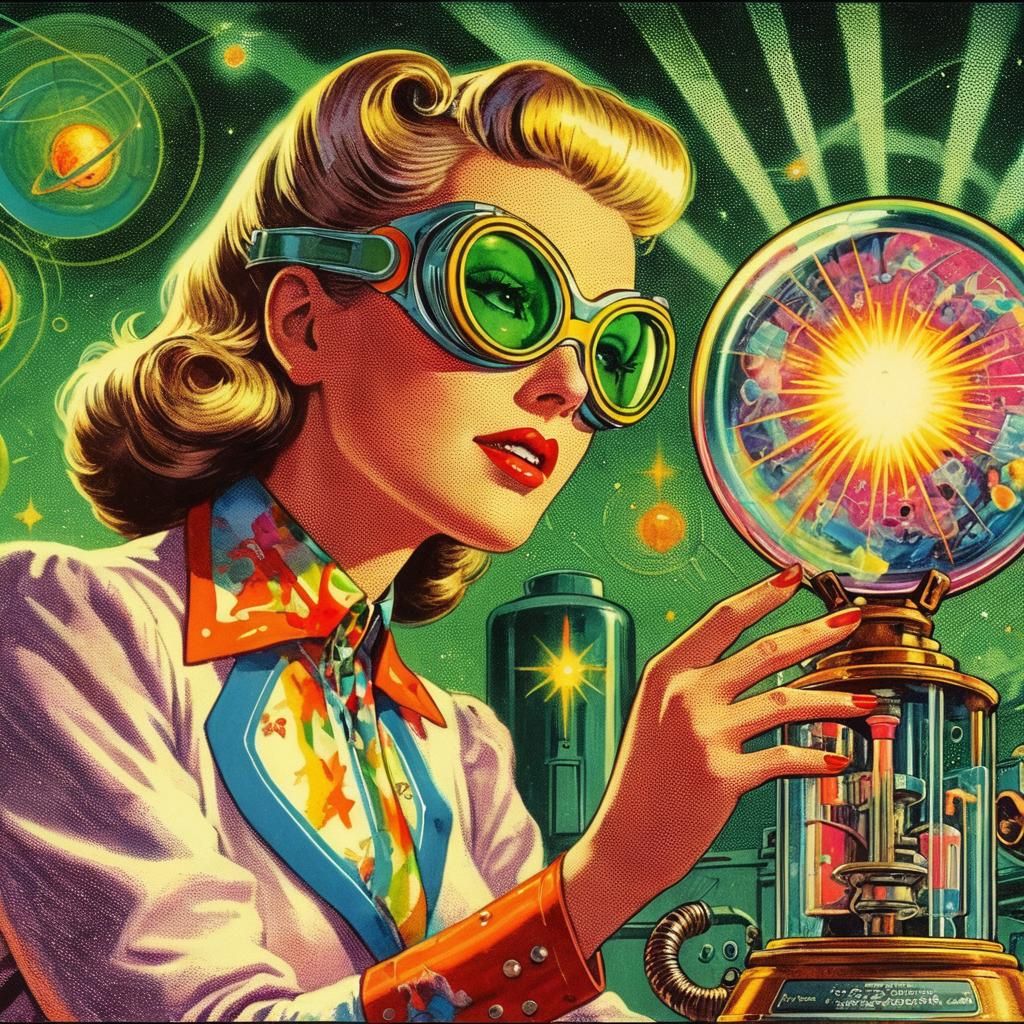 Retro Sci-Fi Female Scientist Pulp Magazine Cover