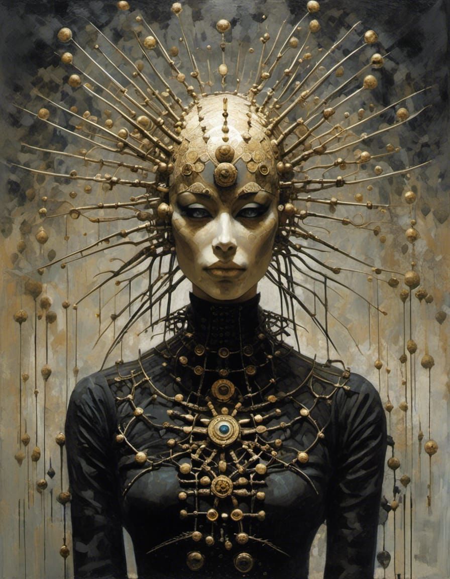 Intricate Pinhead Double Exposure Portrait in Mixed Media