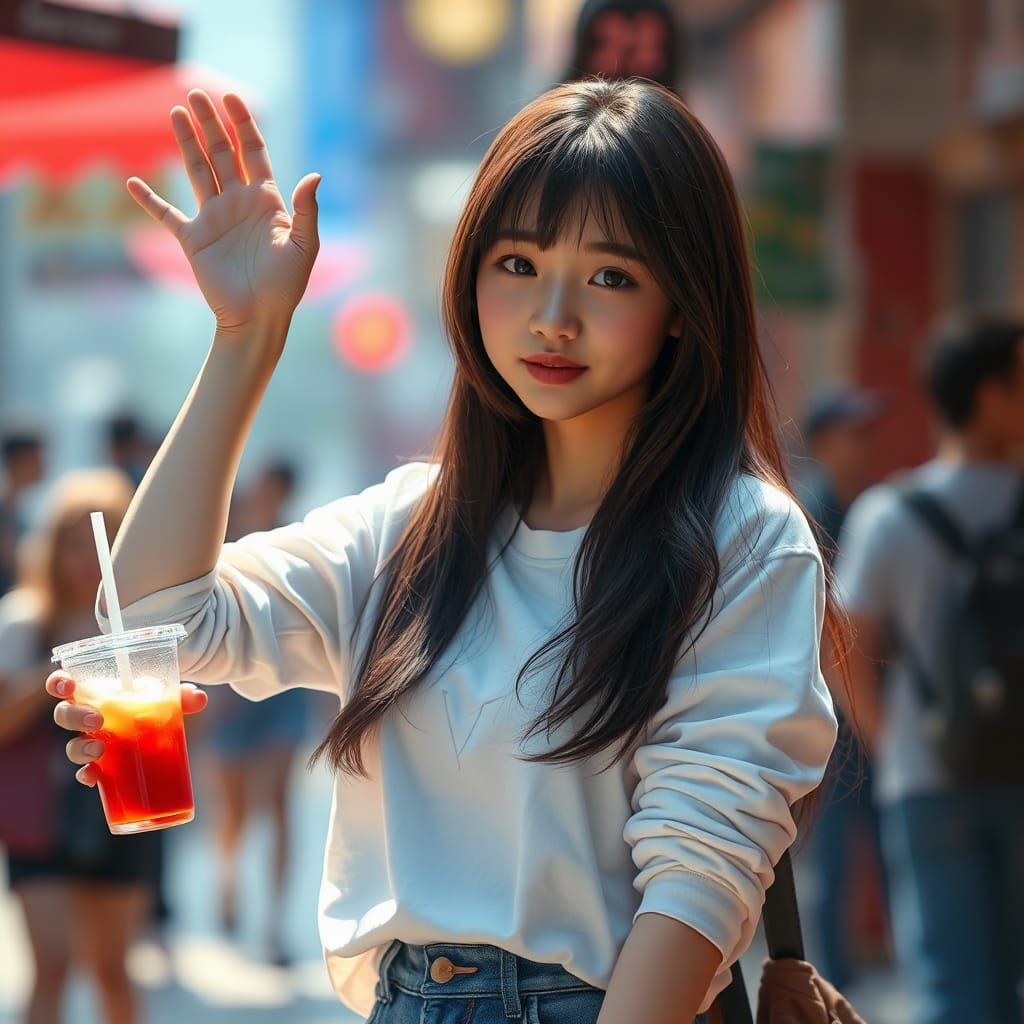 Young Asian Girl with Soft Drink, Matte Painting