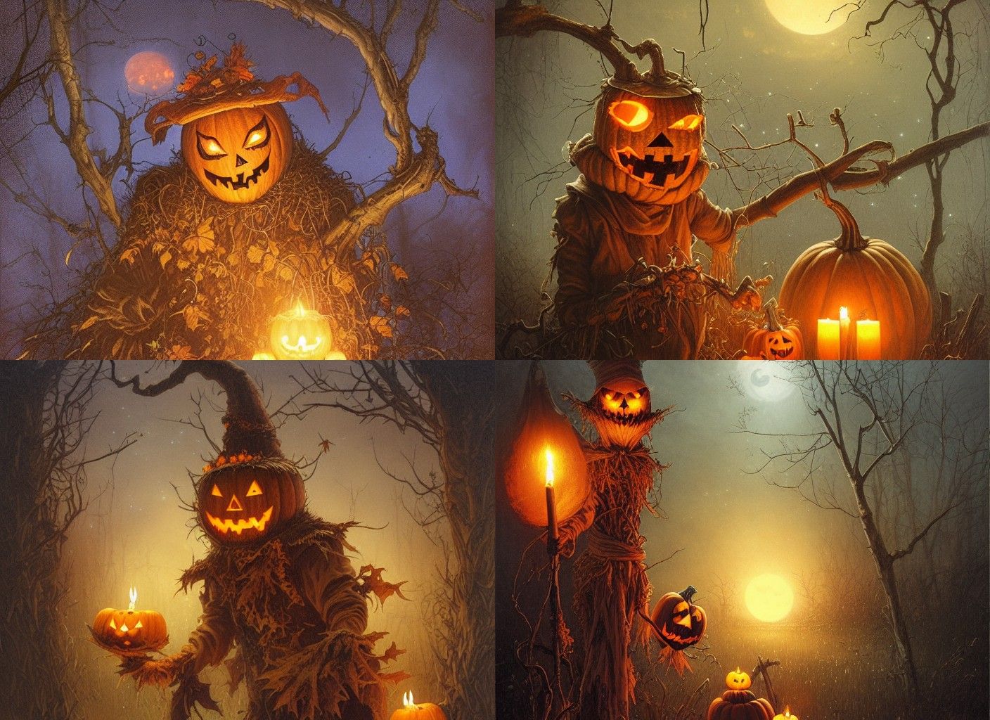 Pumpkin Scarecrow with Glowing Eyes, Hyper-Detailed Matte Pa...