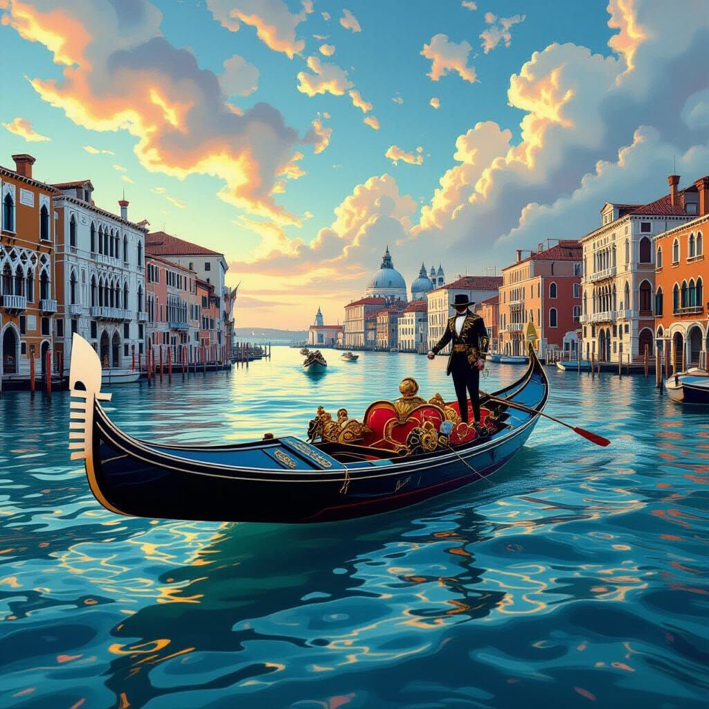 Psychedelic Bucintoro on Surreal Venetian Waters