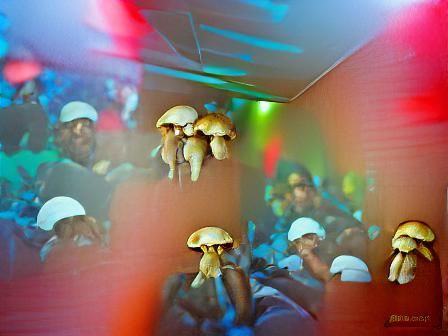 Surreal Crowd Scene with Vintage Film Aesthetic