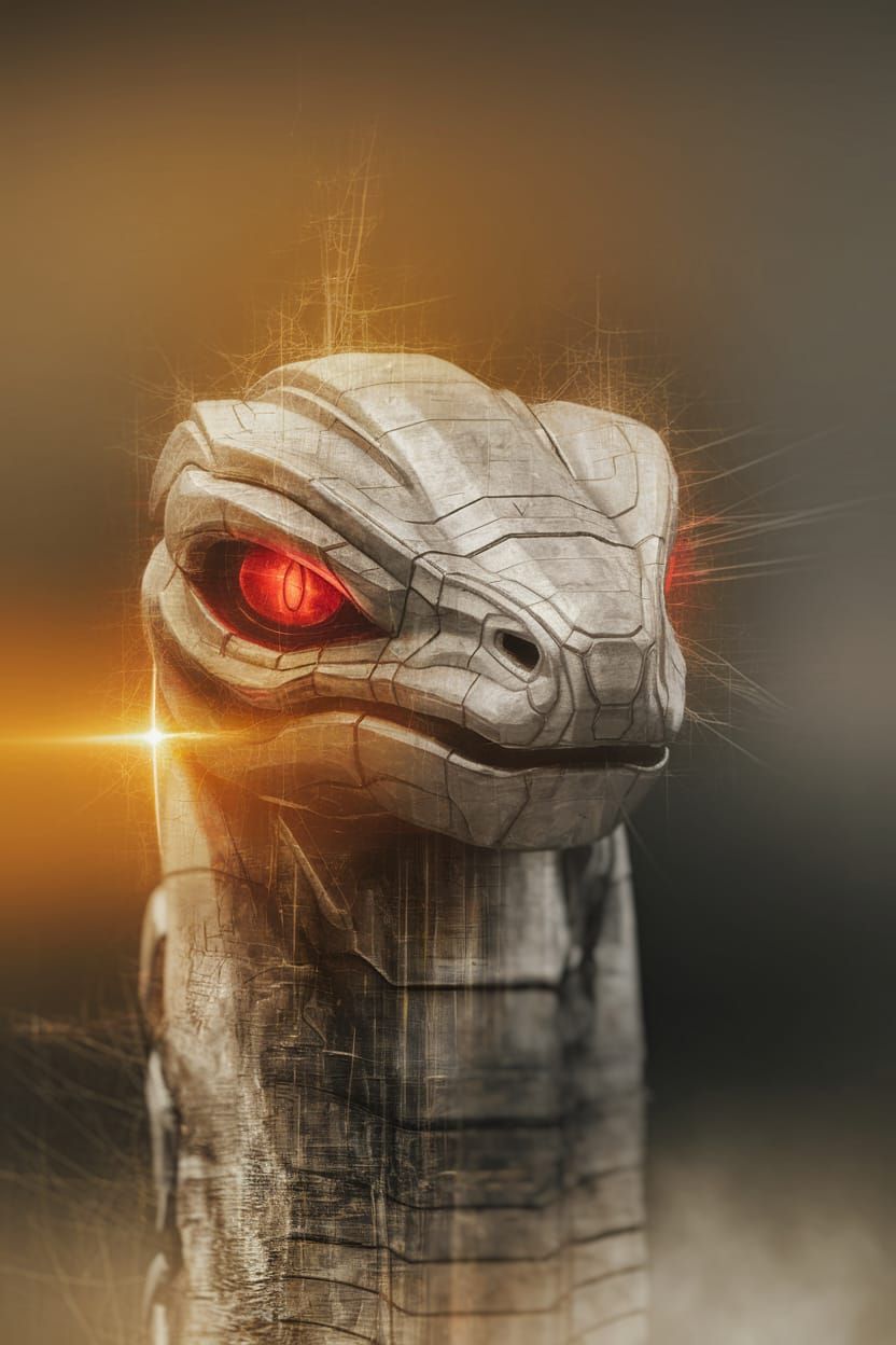 Cybernetic Pokémon Reptile in Distressed Vintage Style