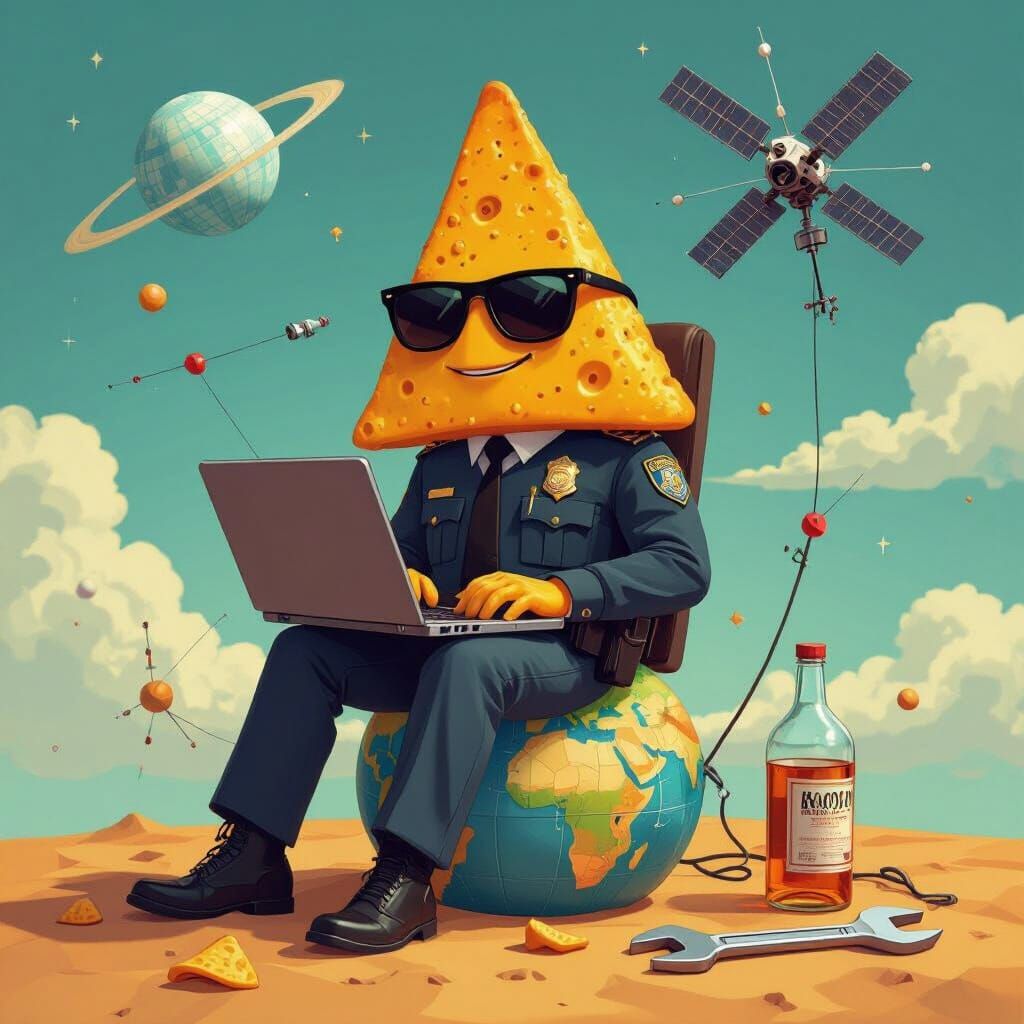 Dorito Chip Cop on Globe: Digital Art