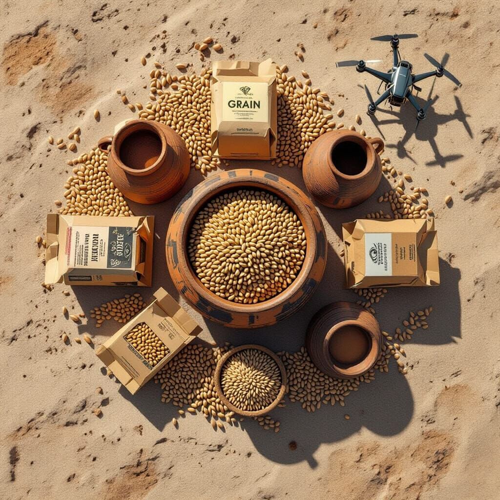 Ancient Pottery Meets Modern Packaging: Overhead View