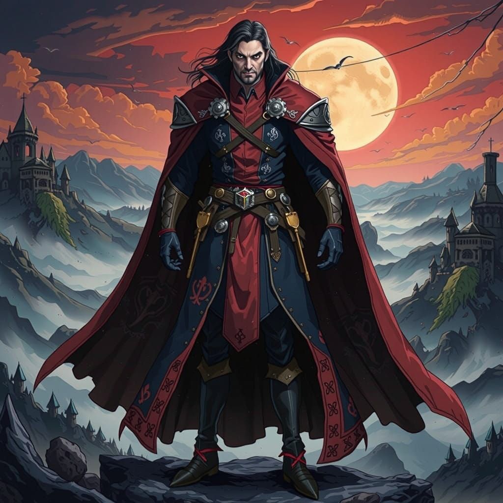 Medieval Vlad III Dracula in Vibrant Manga Style