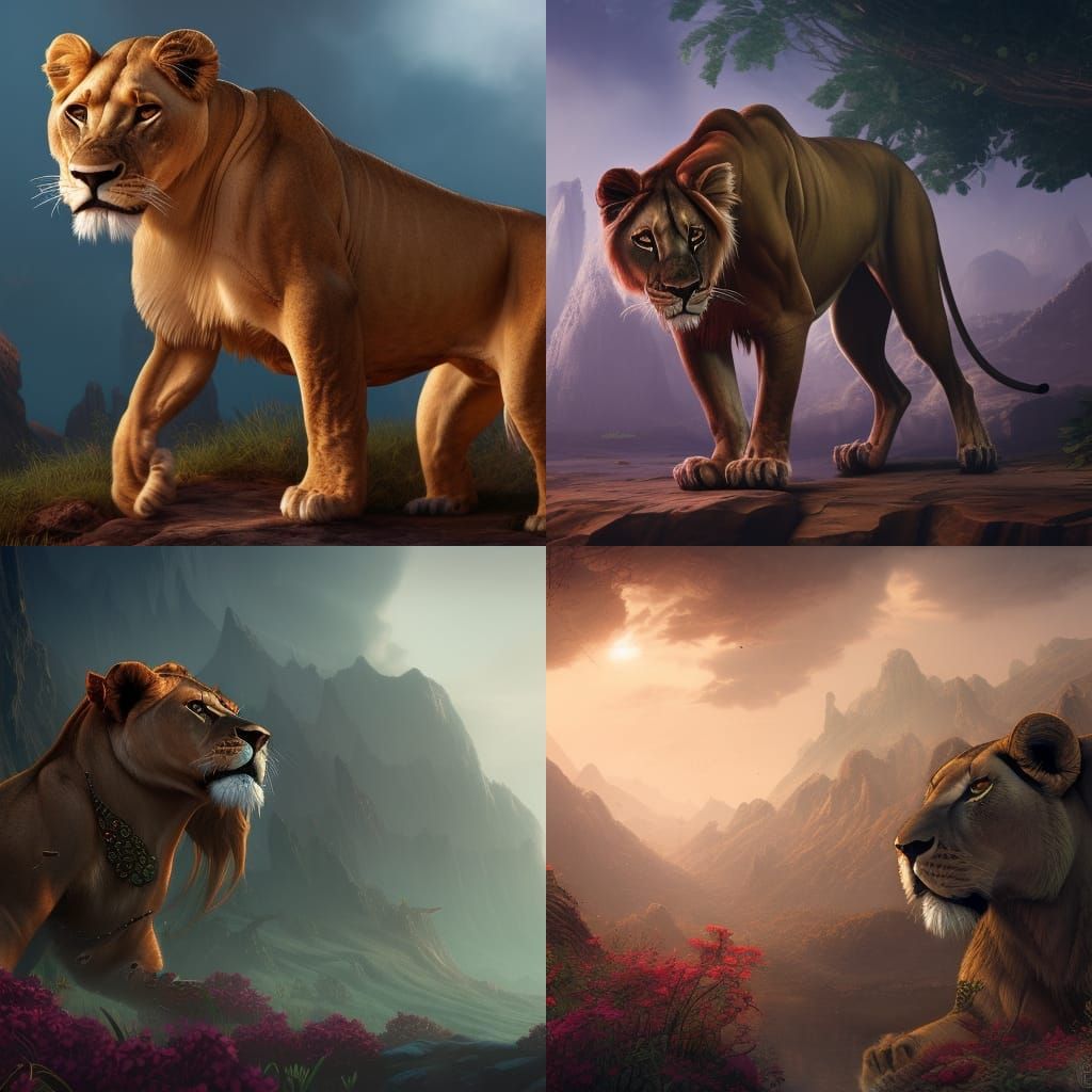 Detailed Lioness Matte Painting in Fantasy Style