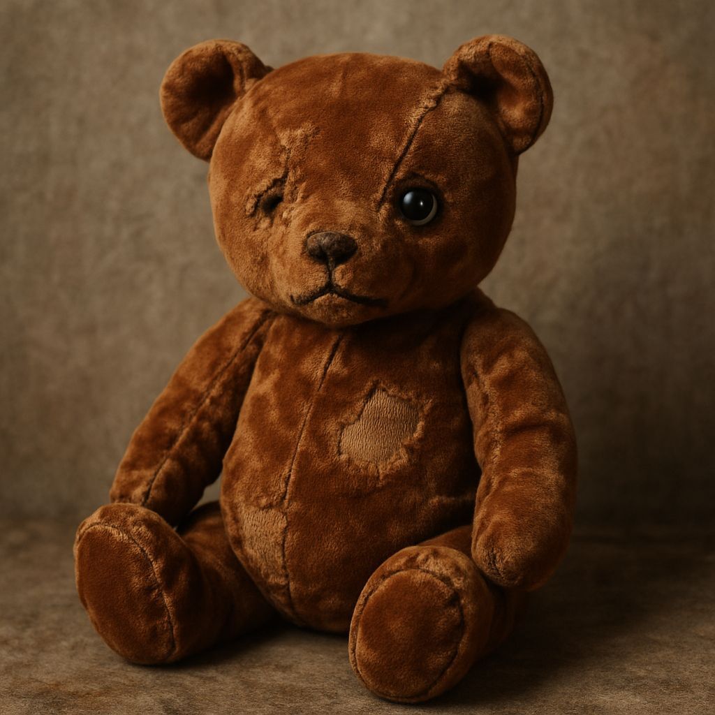 Worn Velvet Teddy Bear and Squirrel Toy