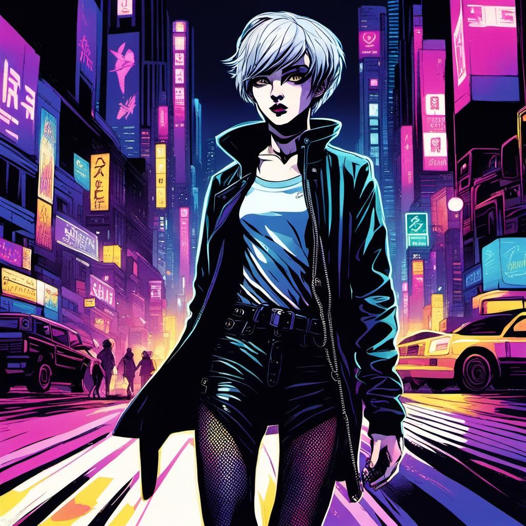 Neon City Walker in Anime Style