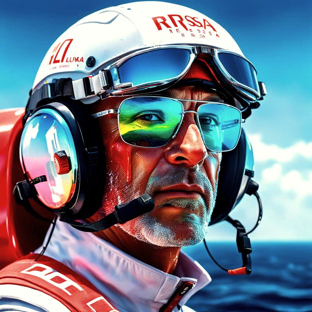 Hyperrealistic Portrait of Luna Rossa Helmsman in Action