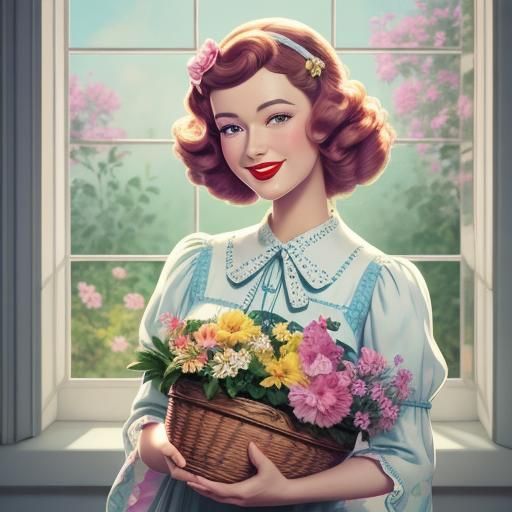 Happy Tradwife in Pin-Up Style, 3D Digital Art