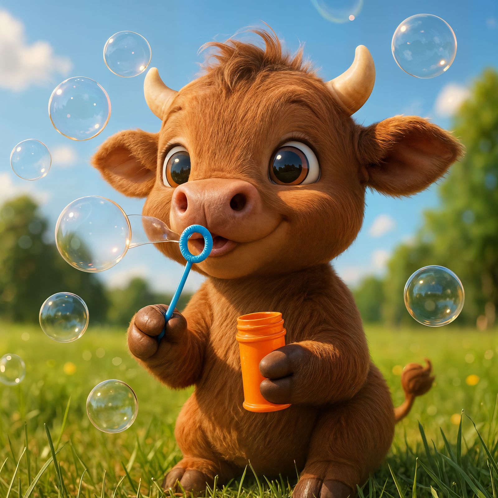 Adorable CGI Bull Blowing Bubbles