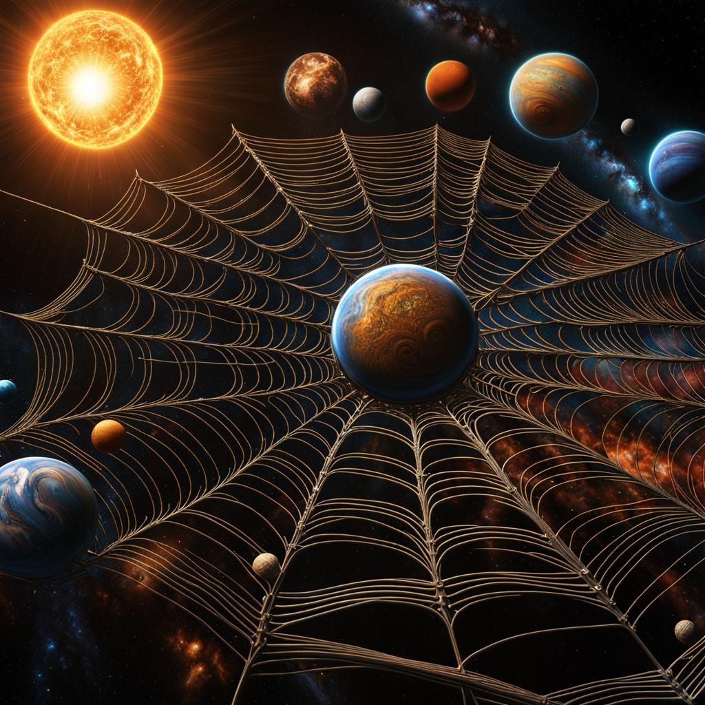Cosmic Spiderweb Between Planets: Psychedelic Art