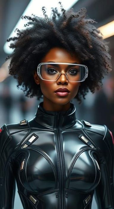 Cyberpunk Portrait: Woman with Afro and Futuristic Glasses