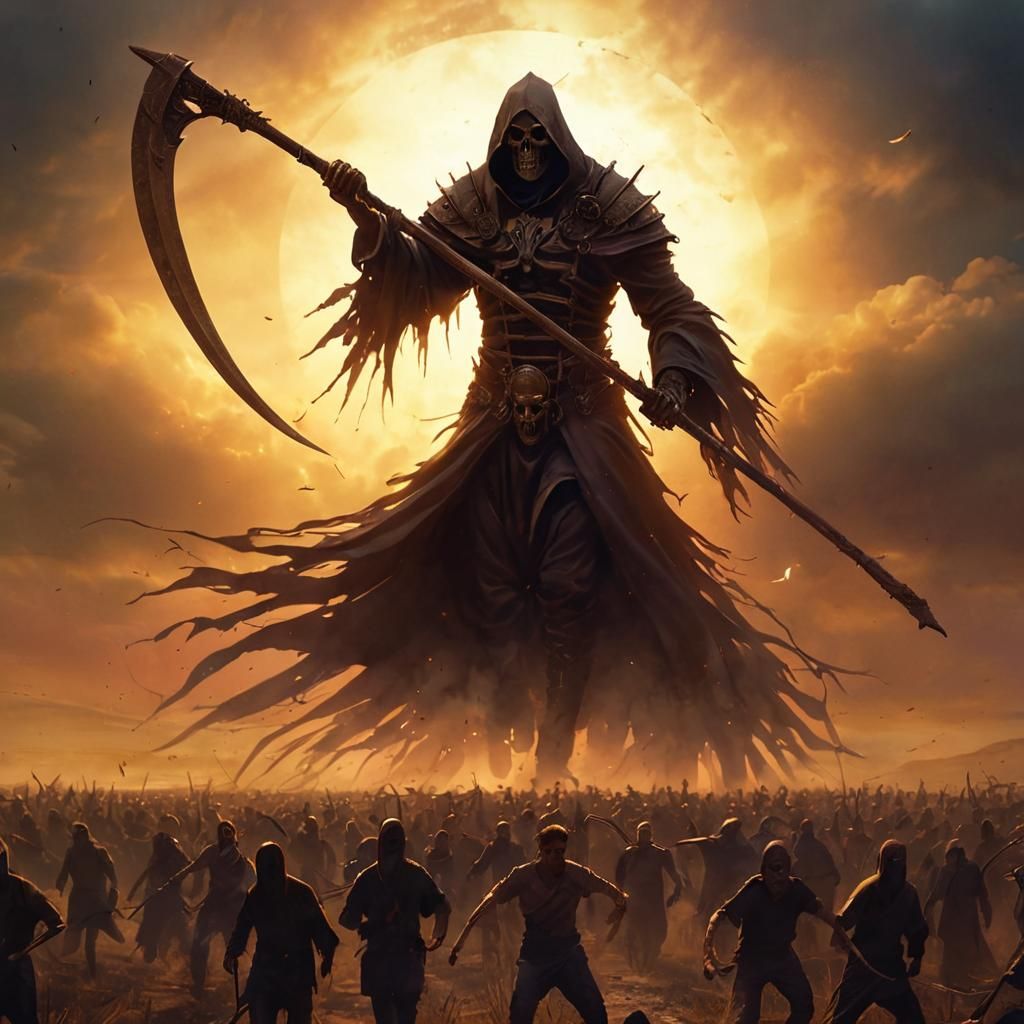 Grim Reaper Swings Scythe in Hyperrealistic Concept Art