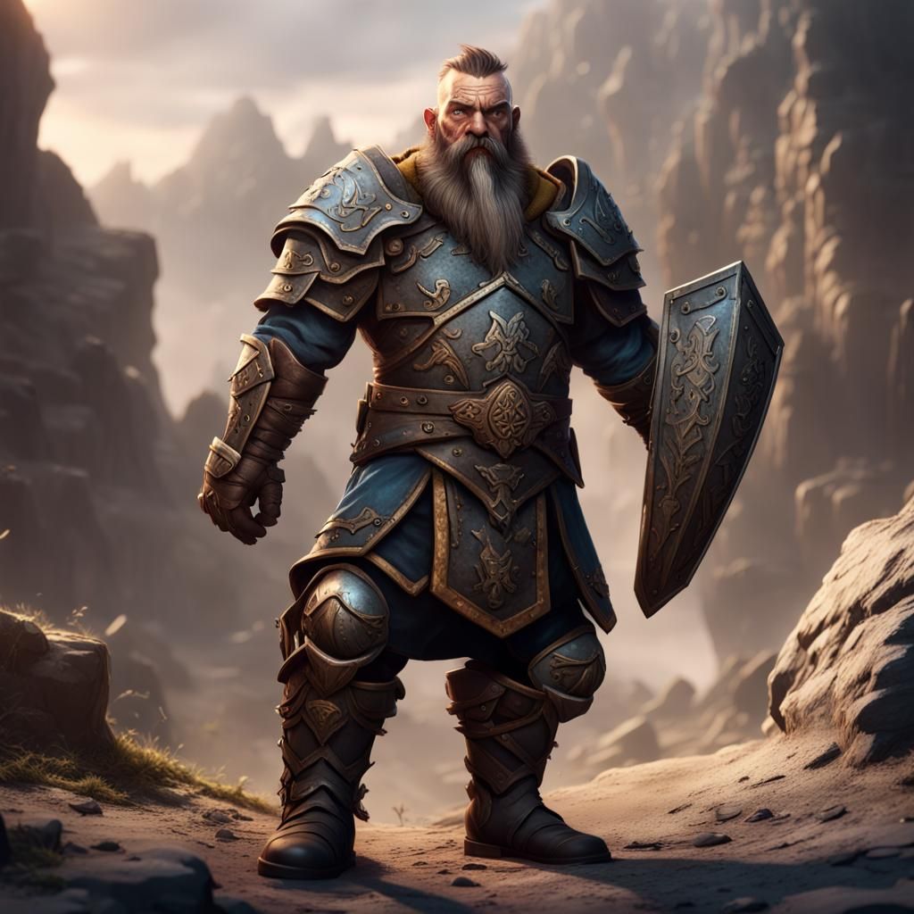Armored Dwarf Warrior with Battle Scars, D&D Style