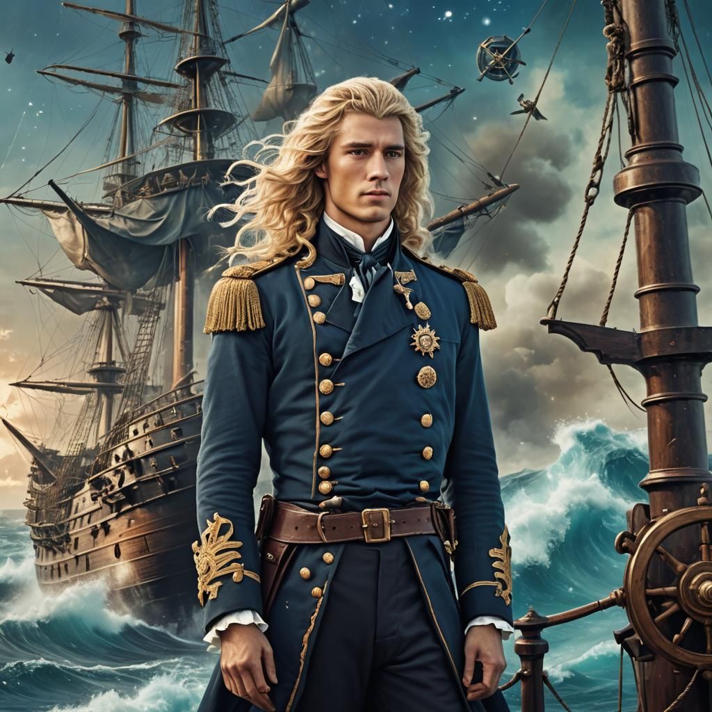 Naval Officer with Ghost Ship, Digital Art