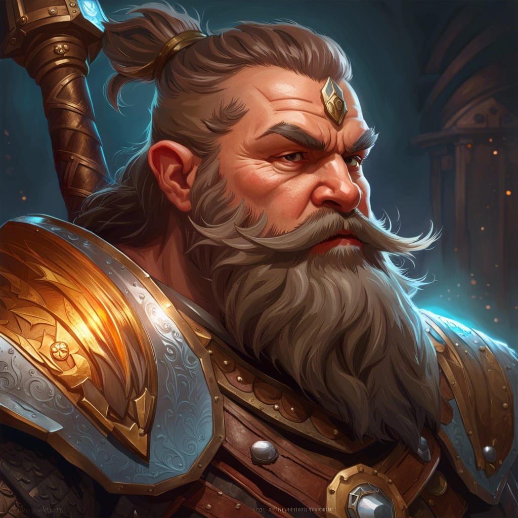 Detailed Portrait of Dwarf Warrior with Hammer