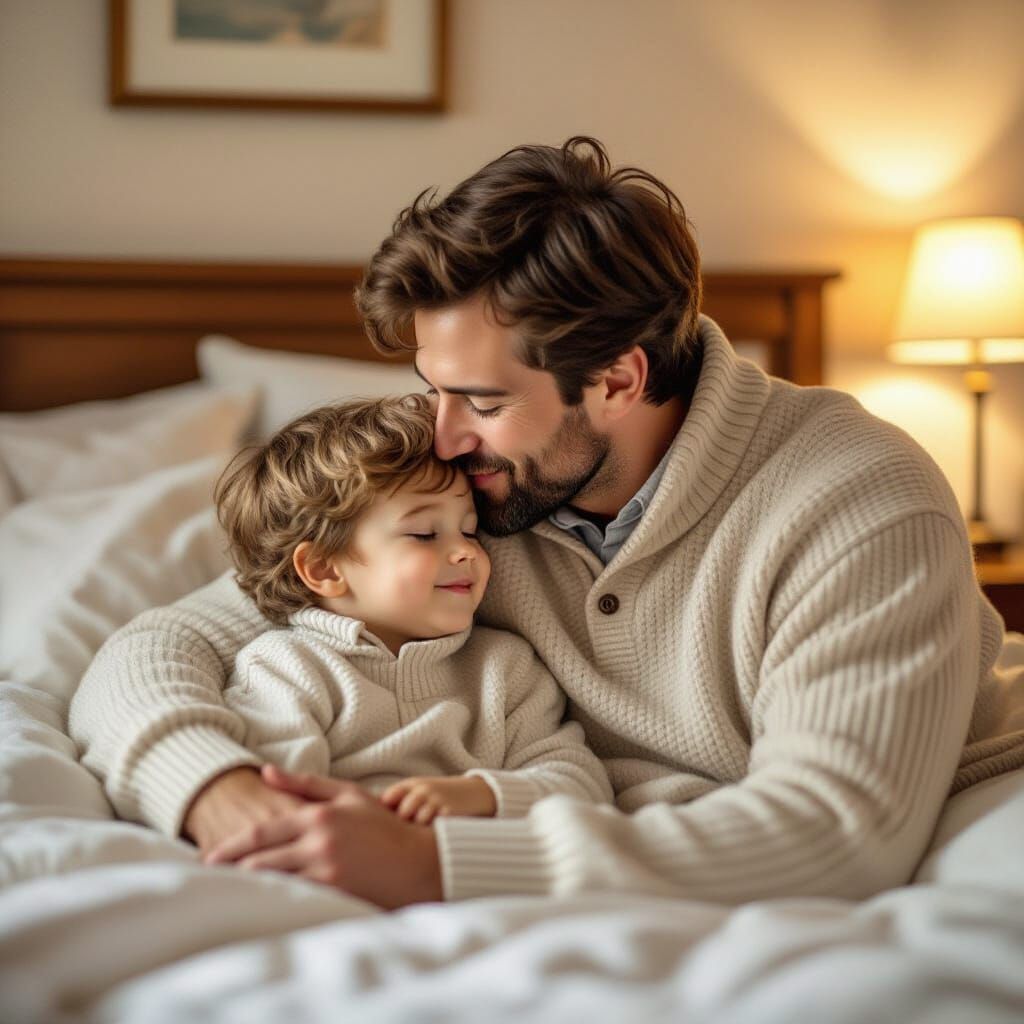 Heartwarming Father-Son Moment in Storybook Style