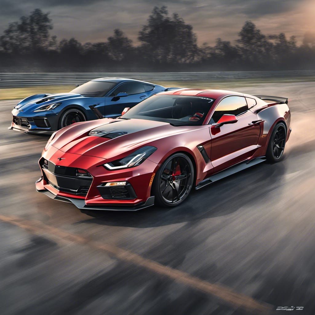 Mustang and Corvette Drag Race Illustration