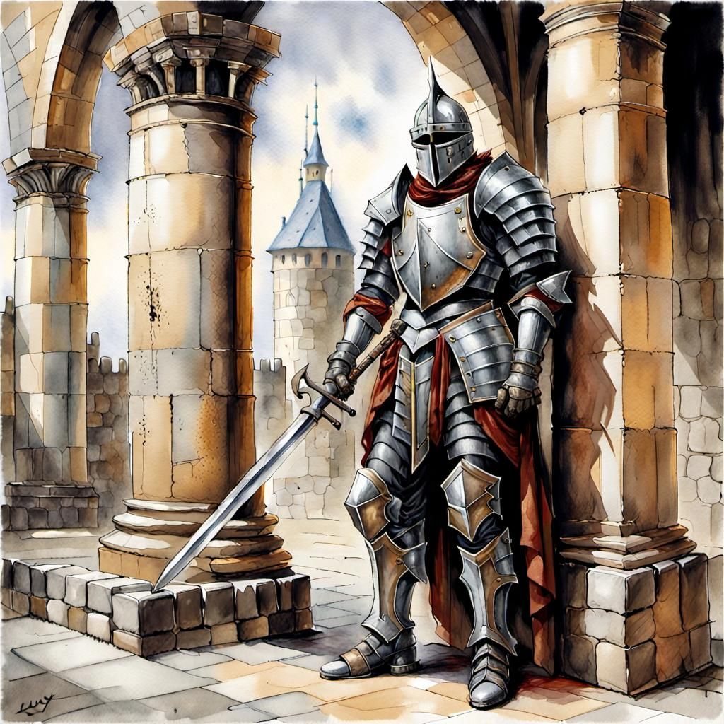 Knight in Heavy Armor in Dreamlike Illustration