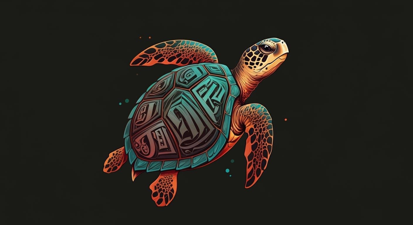 Calligraphic Turtle in Art Nouveau Style