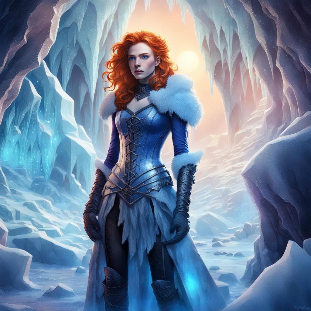 Icy Caverns: Ginger Ice Witch in Stalenhag Style