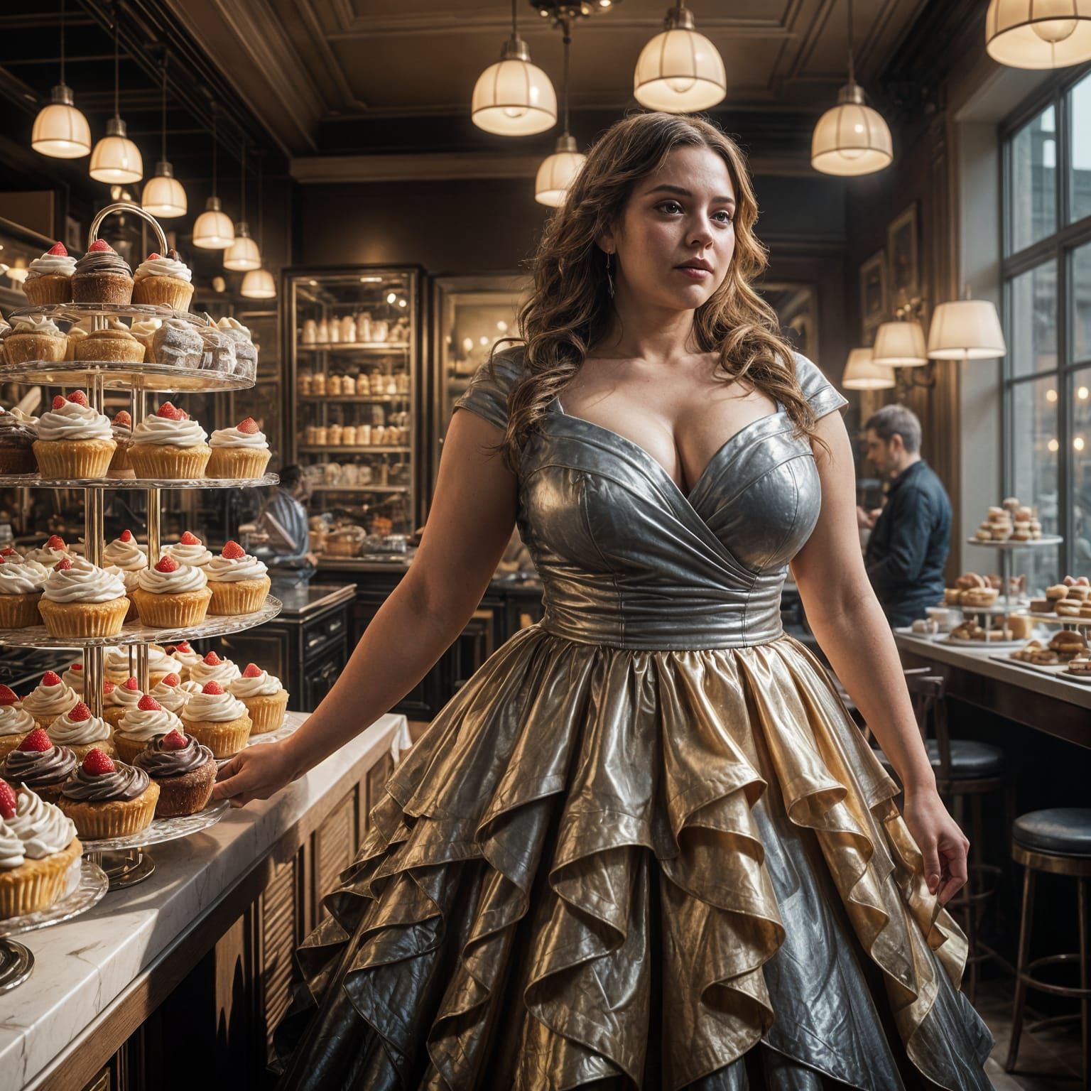 Woman in Cake Dress in Hyper-Detailed Style
