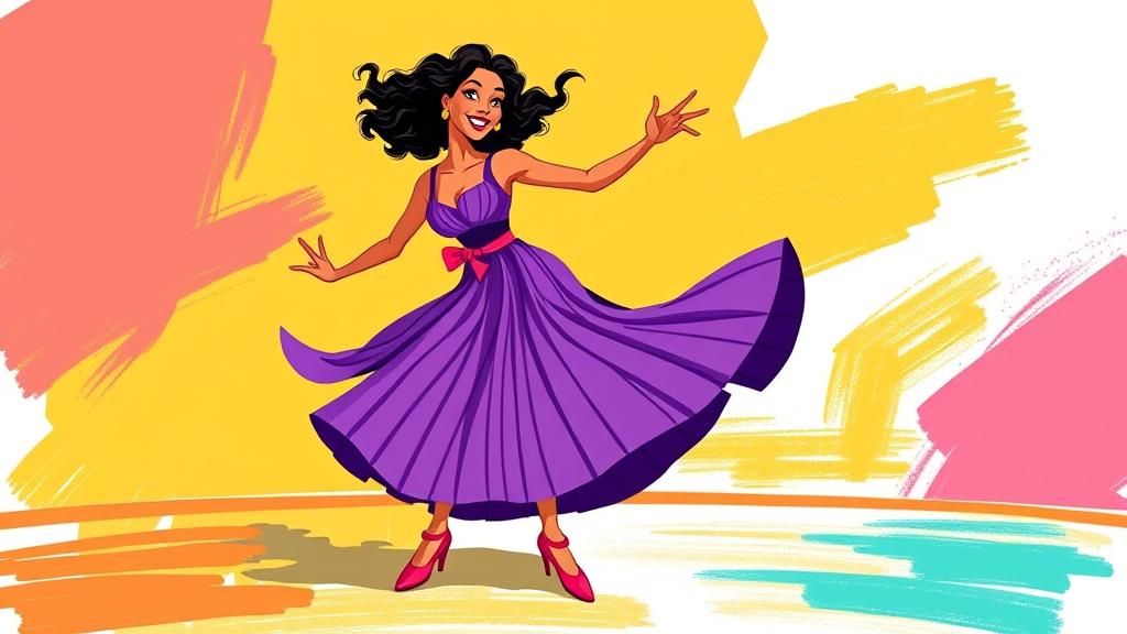 Dynamic Woman Tap Dancing in Cartoon Style
