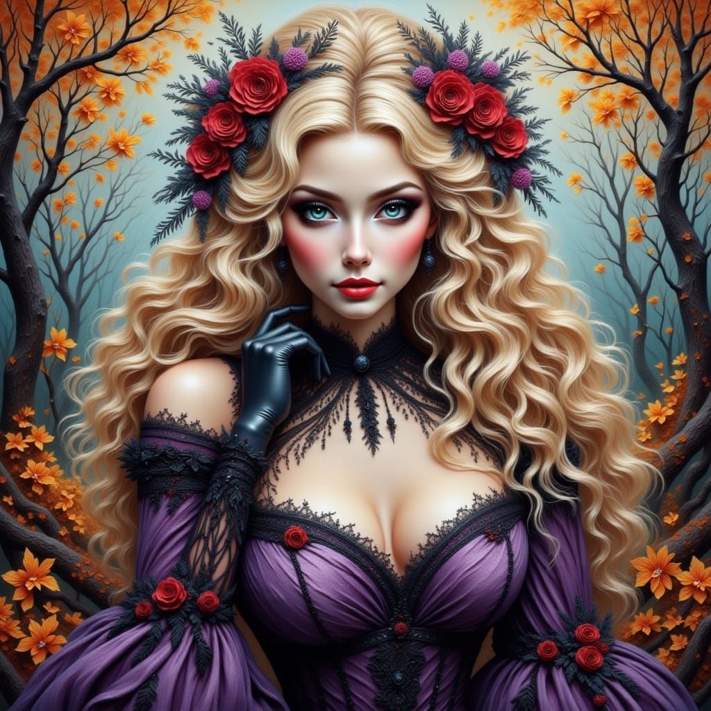 Victorian Woman in Autumn Landscape: Gothic Dream Portrait