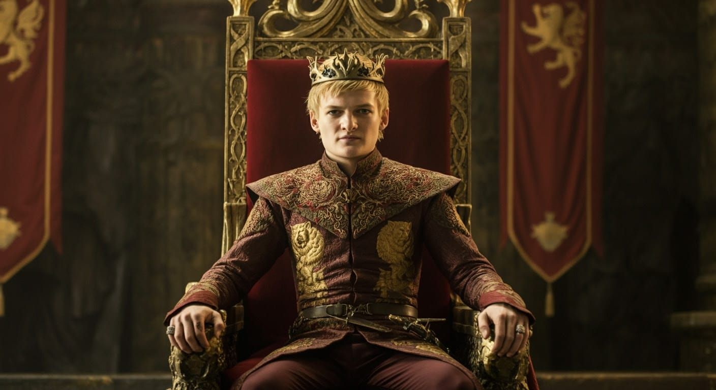 King Joffrey on Crimson Throne: Dystopian Grandeur