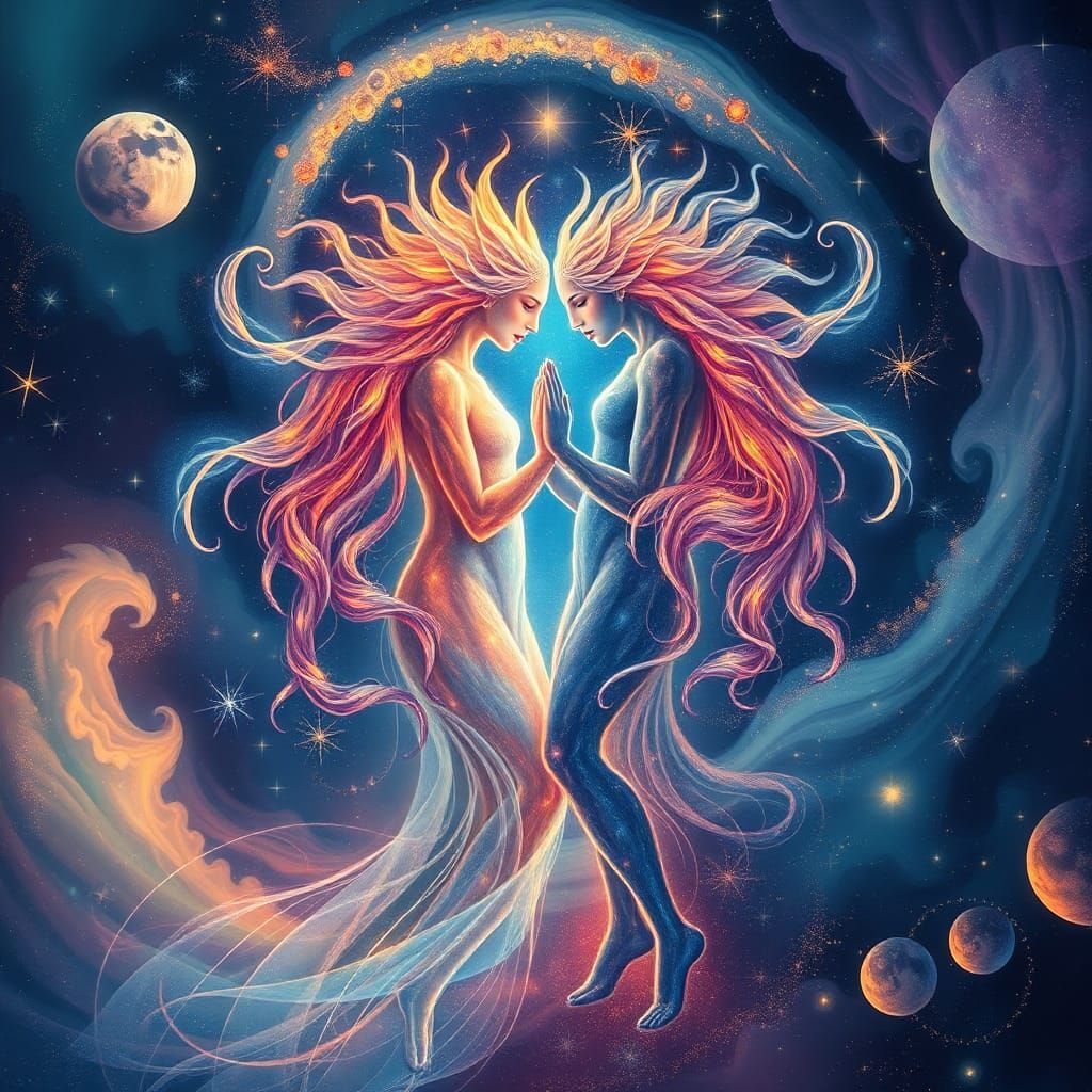 Ethereal Twin Flames in Celestial Dance