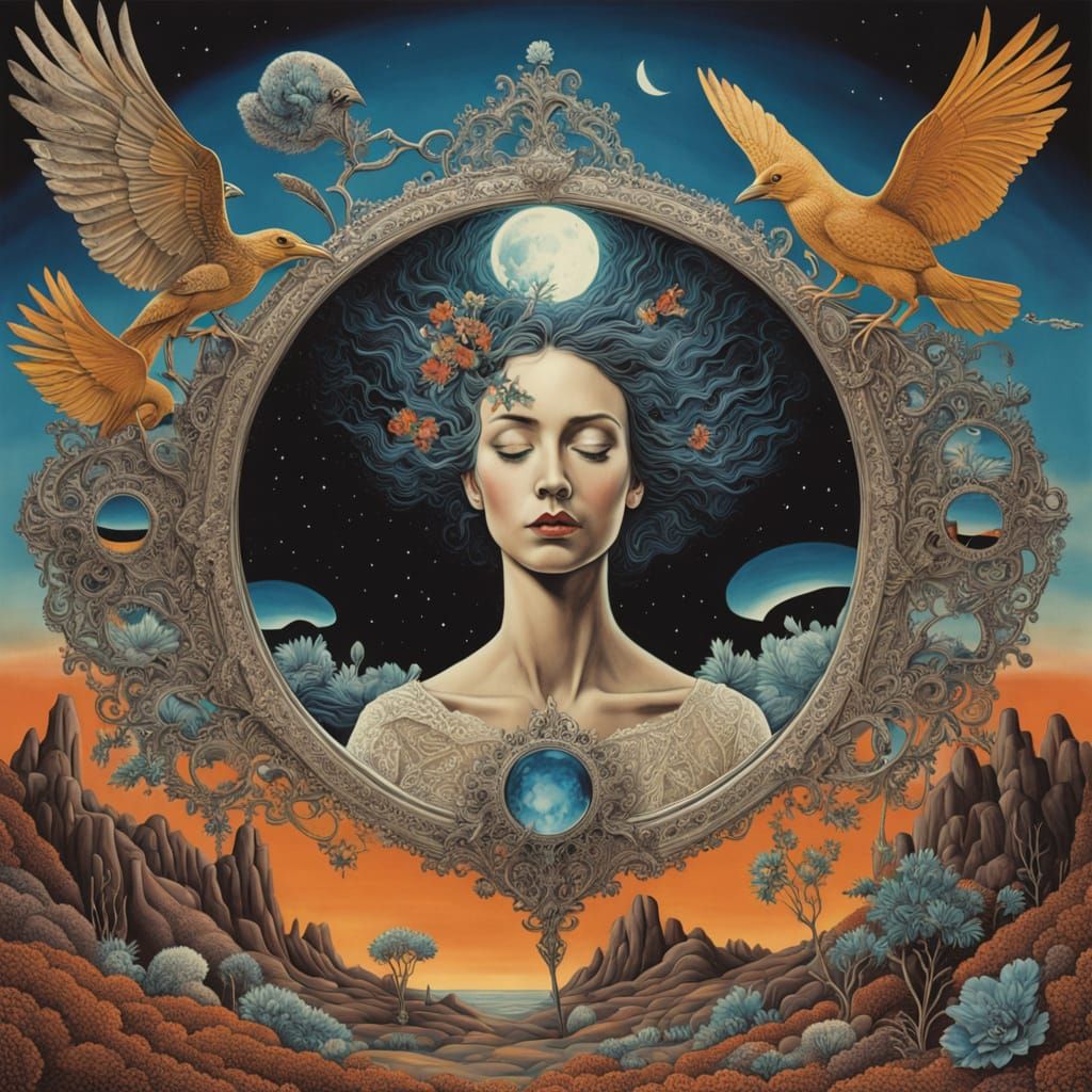 Raven Guides Soul Through Surreal Landscape to Afterlife