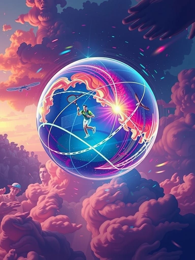 Tennis Action at Wimbledon in Stylized Digital Art