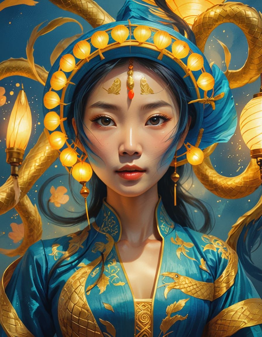 Ethereal Asian Goddess in Traditional Vietnamese Attire