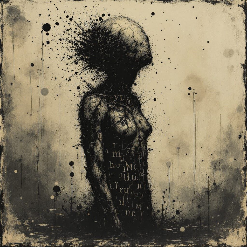 Haunting Figure Dissolving in Dark Surreal World